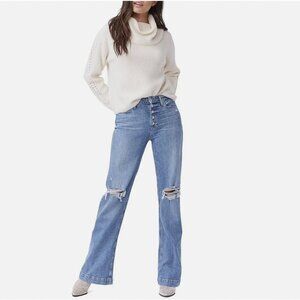 Paige Leenah Magda Destructed Wide Leg Stretch Cotton Button Fly Jean Size 28